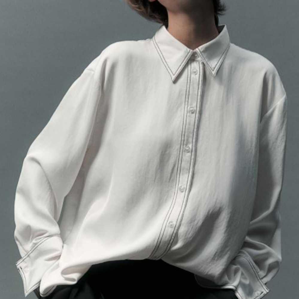 Contrasting-stitch Shirt Large H&M Cream